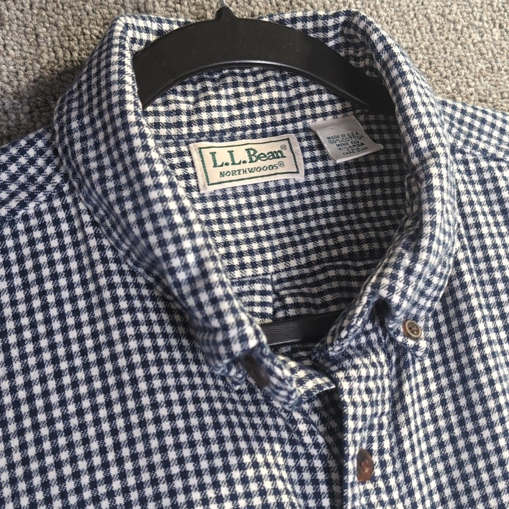 Vintage 90s L.L. Bean Northwoods Made in USA Gingham Shirt - XL in Blue/White - Picture 2 of 9
